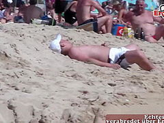 PUBLIC BEACH VOYEUR - German teens try lesbian games in mallorca holiday