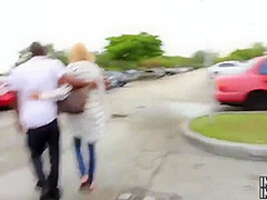 Blonde Wife With Sunglasses Sucks Black Cock Outside