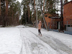 Nude Girl Walking In An Abandoned Campsite