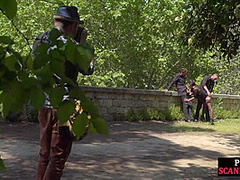 Throating teen in stockings n heels spanked in public ***