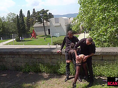 Throating teen in stockings n heels spanked in public ***