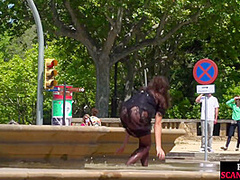 Throating teen in stockings n heels spanked in public ***