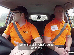 Busty MILF publicly fucked by car instructor outdoor