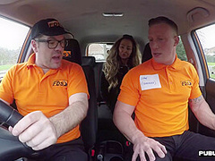 Busty MILF publicly fucked by car instructor outdoor