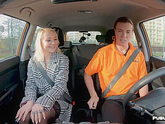 Teen in stockings enjoys public outdoor car sex by tutor