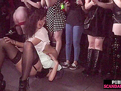 Latin teen in latex publicly pussy n throat fucked in group