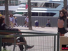 Petite naked teen humiliated in public by domina and lord