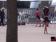 Petite naked teen humiliated in public by domina and lord