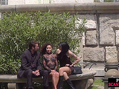 Petite naked teen humiliated in public by domina and lord