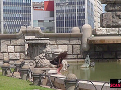 Petite naked teen humiliated in public by domina and lord