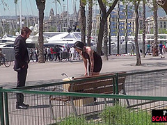 Petite naked teen humiliated in public by domina and lord