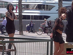 Petite naked teen humiliated in public by domina and lord