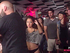 Public deepthroating and anal orgy for slutty Latinas