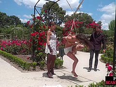 BDSM babe publicly whipped n humiliated by master n mistress