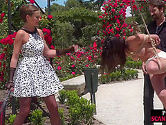 BDSM babe publicly whipped n humiliated by master n mistress
