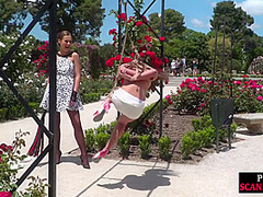 BDSM babe publicly whipped n humiliated by master n mistress