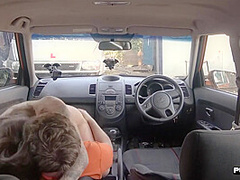 Tattoo babe publicly banged outdoor in car by driving tutor