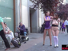 Useless babe humiliated in public by her lezdom lady