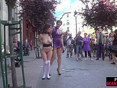 Useless babe humiliated in public by her lezdom lady