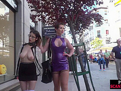 Useless babe humiliated in public by her lezdom lady