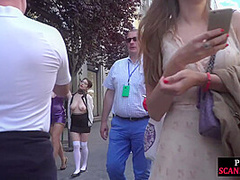 Useless babe humiliated in public by her lezdom lady