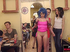Coloredhair babe publicly humiliated and tormented by lezdom