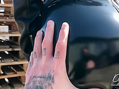 Amateur Girl In Shiny Vinyl Latex Leggings Receives A Huge Load Of Cum
