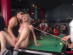 Whipped pathetic babe used in public humiliation group sex