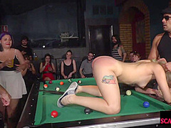 Whipped pathetic babe used in public humiliation group sex