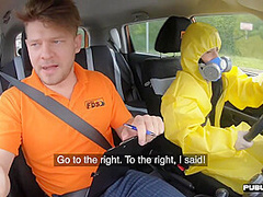Ballslicking babe fucked outdoor in the car of instructor