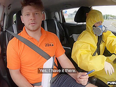 Ballslicking babe fucked outdoor in the car of instructor