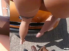 IR deepthroat busty MILF pussyfucked outdoor in car