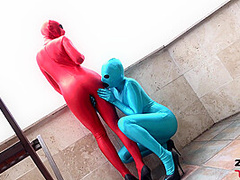 Multilayer Lesbian In Red And Blue - Watch4Fetish