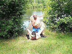 Fish Bank Skank, The Beginnings. Whore Fucks Fisherman And Drinks His Piss Outdoors In Public. Hot