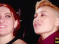Useless BDSM chicks whipped n waxed in public group session