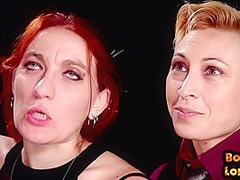 Useless BDSM chicks whipped n waxed in public group session