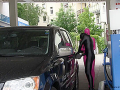 Short Petrol Stop With Our Zentai Dolls - Watch4Fetish