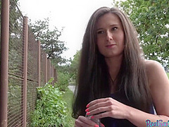 Czech BJ babe POV fucked outdoor for money after casting