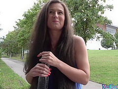 Czech BJ babe POV fucked outdoor for money after casting