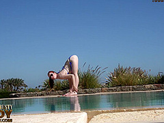 Flexible Stretching At The Pool Outdoor In Bikini - Watch4Fetish