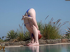Flexible Stretching At The Pool Outdoor In Bikini - Watch4Fetish