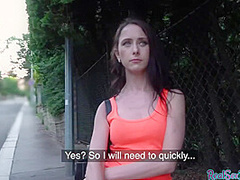 Czech small titted teen POV fucked outdoor for cash