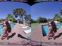 Busty brunette humps her pillow in virtual reality