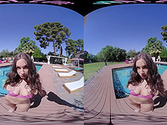 Busty brunette humps her pillow in virtual reality