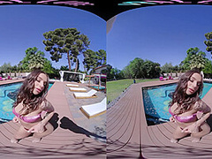 Busty brunette humps her pillow in virtual reality