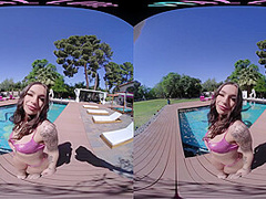 Busty brunette humps her pillow in virtual reality