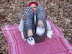 Fast Blowjob And Footjob In The Spring Forest With Pinkhair Girl