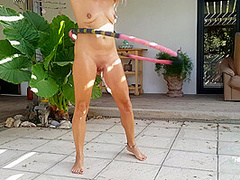 Nippleringlover Horny Milf Swinging Hulahoop Naked Outdoors Chained Pierced Nipples & Pussy Lips