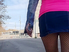 Curvy In Ripped Tights Walking And Show Her Ass Public