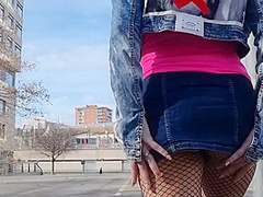 Curvy In Ripped Tights Walking And Show Her Ass Public